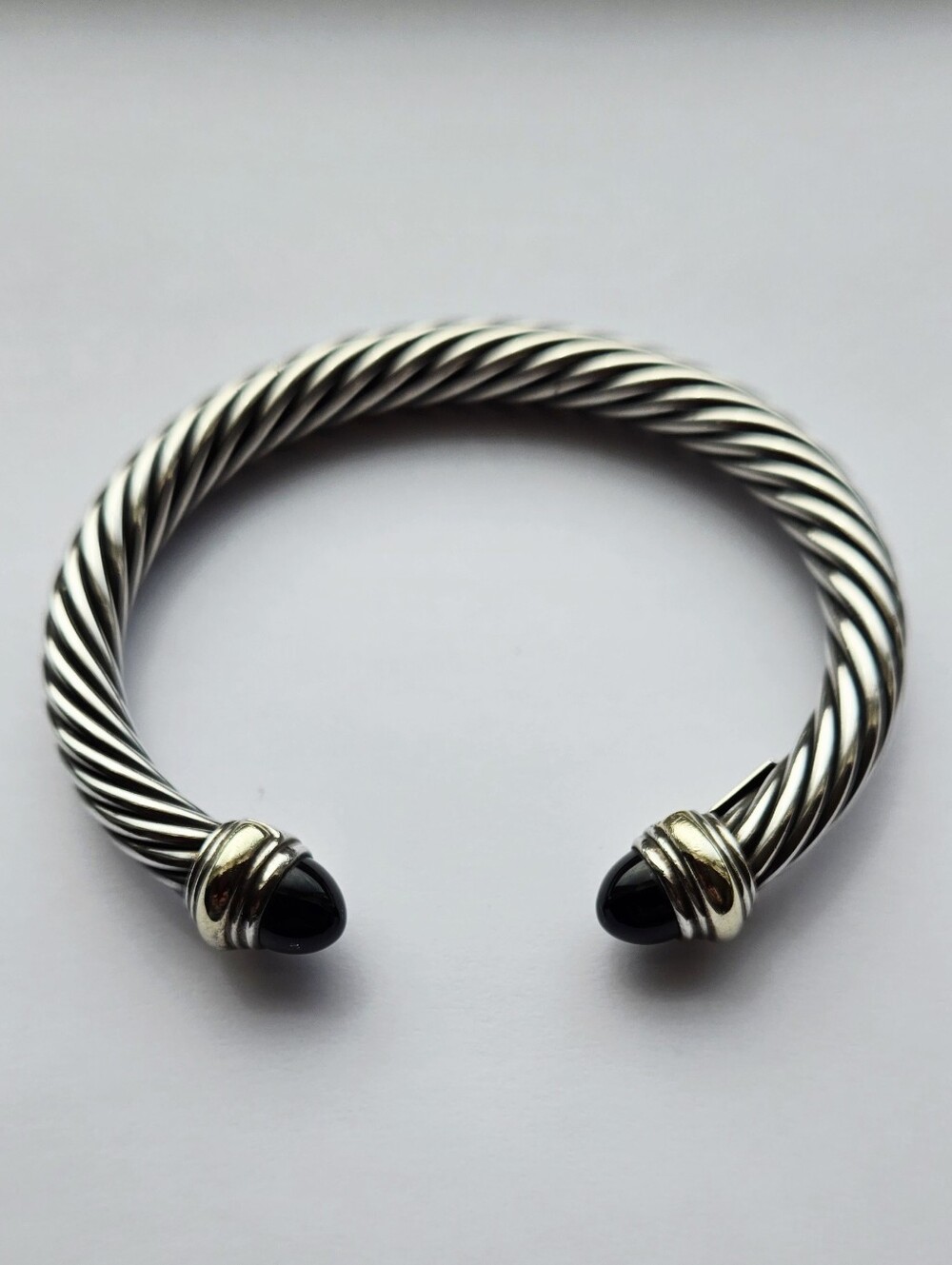 David Yurman Twisted Cable Open Bangle Bracelet with Black Onyx. Host Pick!!